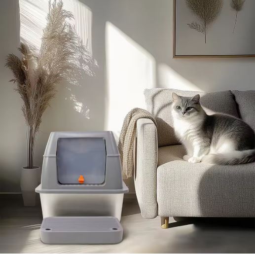 Durable metal cat litter box with enclosed design