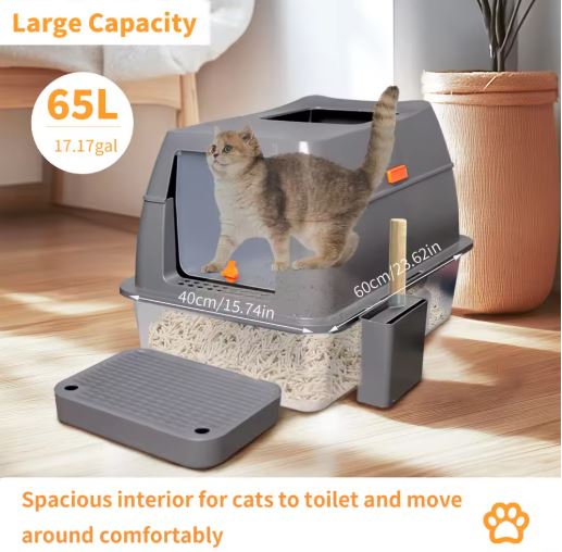 Fully enclosed litter box for cat privacy and hygiene